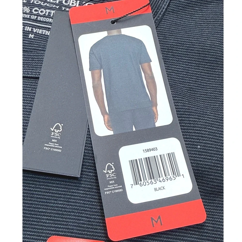 Banana Republic Luxe Touch Tee Mens Medium Black Micro Stripe Cotton T-Shirt NEW